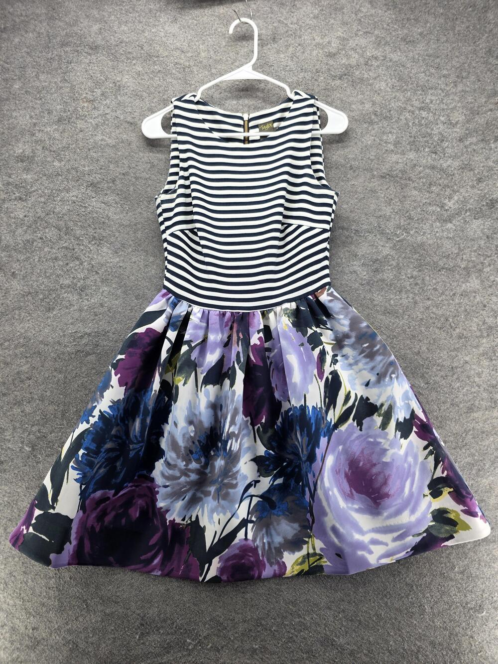 Taylor Dress Womens 4 Multicolor Fit & Flare Short Boat Neck Floral Satin Lined